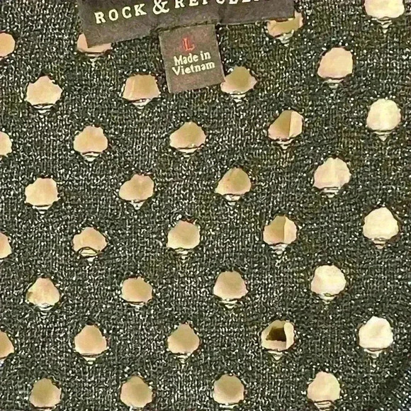 Rock & Republic Black Metallic Open-Knit Sweater L Shimmer Cutout Long Sleeve - Picture 3 of 6